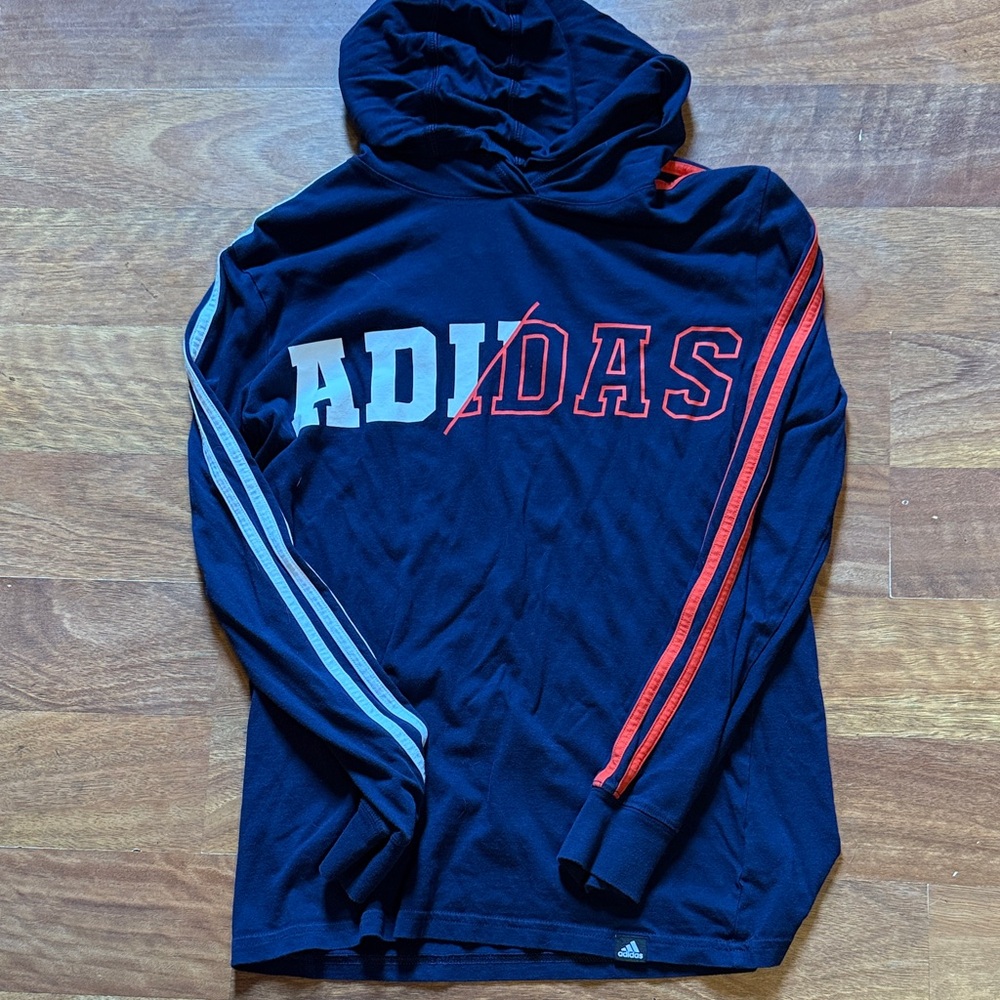 Adidas Navy Hooded tee with Red and Gray Accents